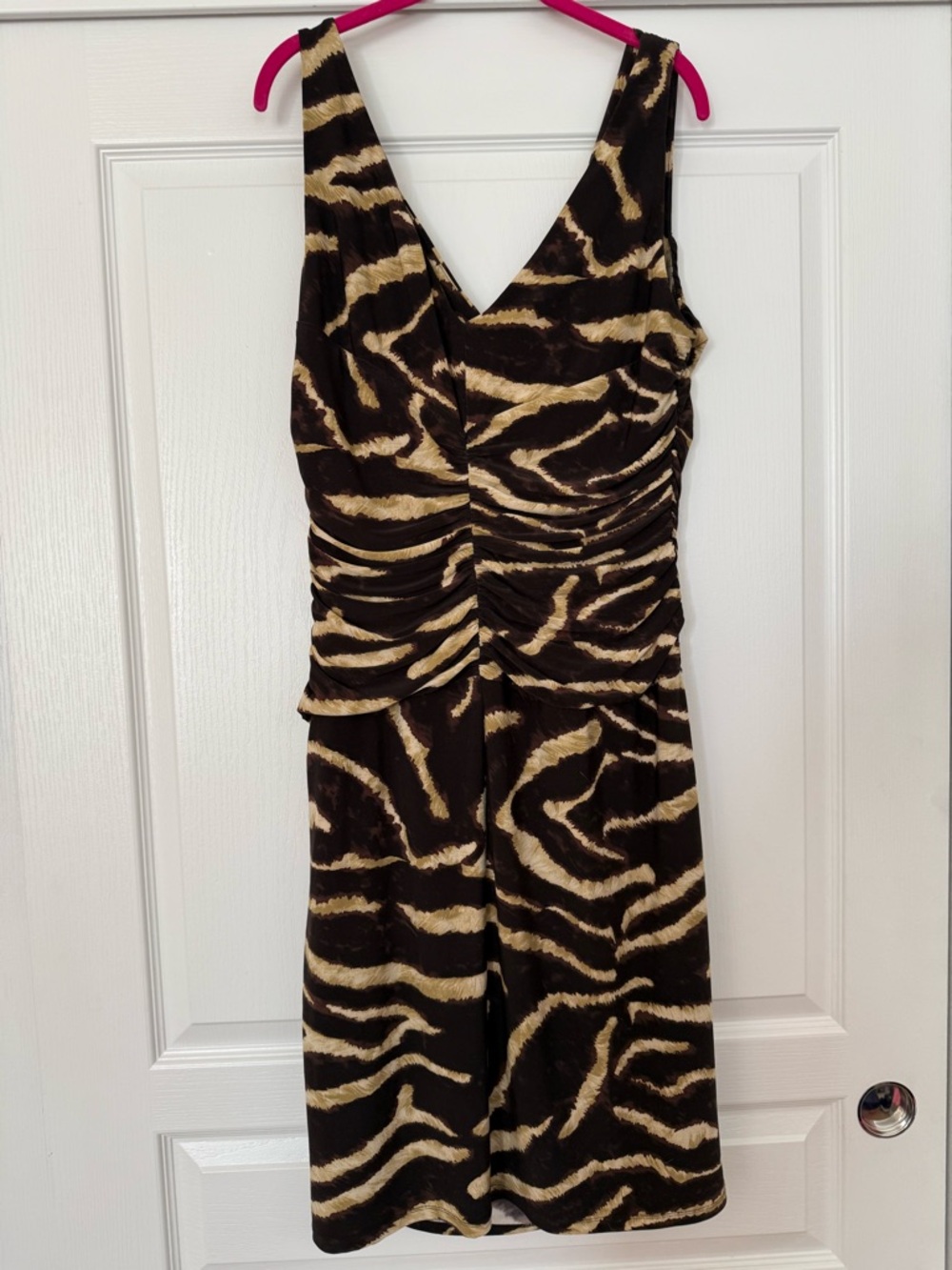 Ralph Lauren Sleeveless Brown & Tan Animal Print V-Neck Dress - Picture 5 of 10